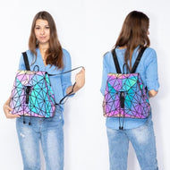 Lovevook women backpack geometric luminous bag schoolbag for teenage girl crossbody bag for ladies 2020 bag set clutch and purse Marginseye.com