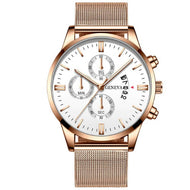 Men's Fashion Business Calendar Watches Men Luxury Rose Gold Stainless Steel